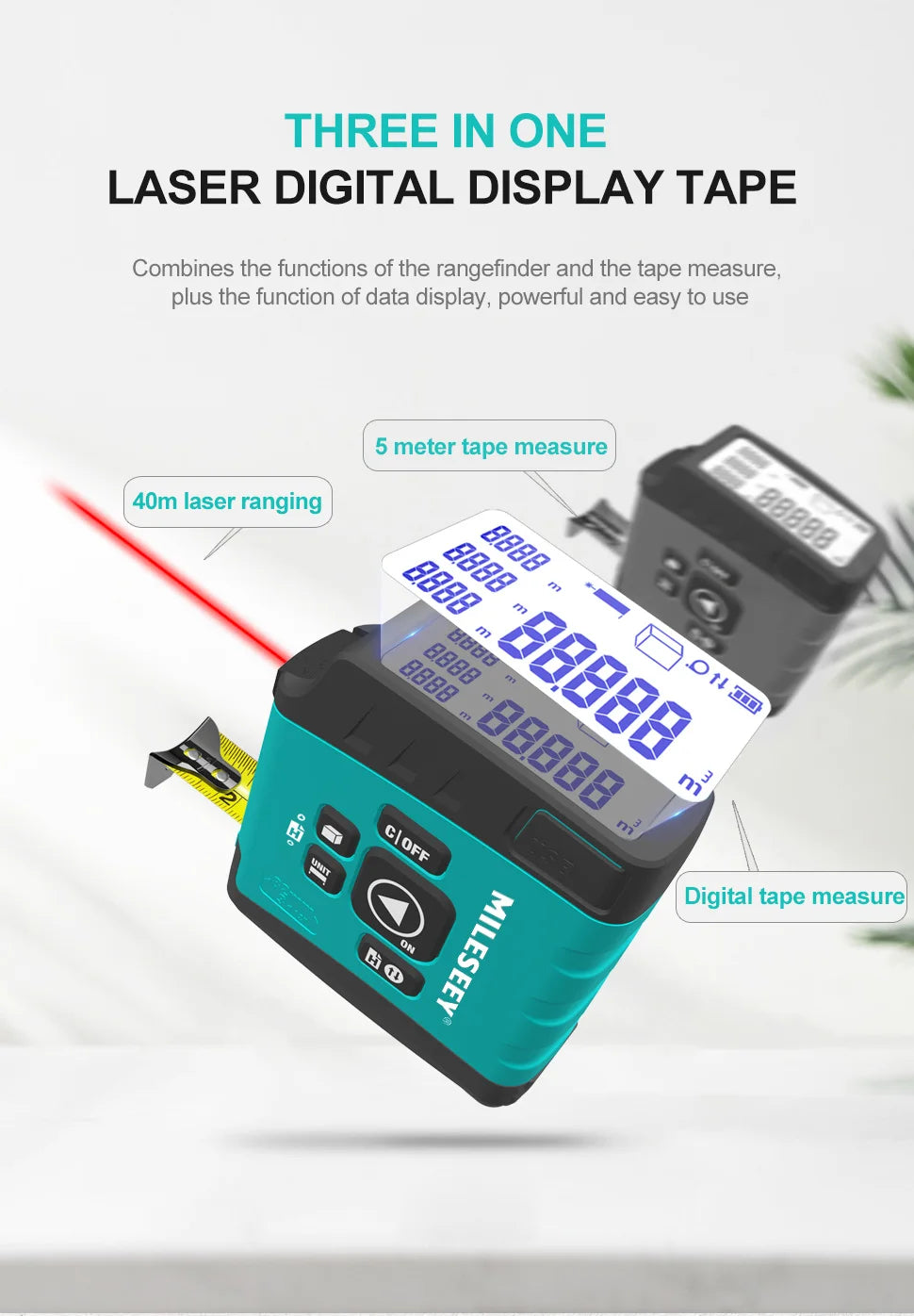 Trena Laser Digital 3 em 1 Mileseey DT20 Bluetooth 40m – Pronta Entrega com NF-e - Vortitec Loja