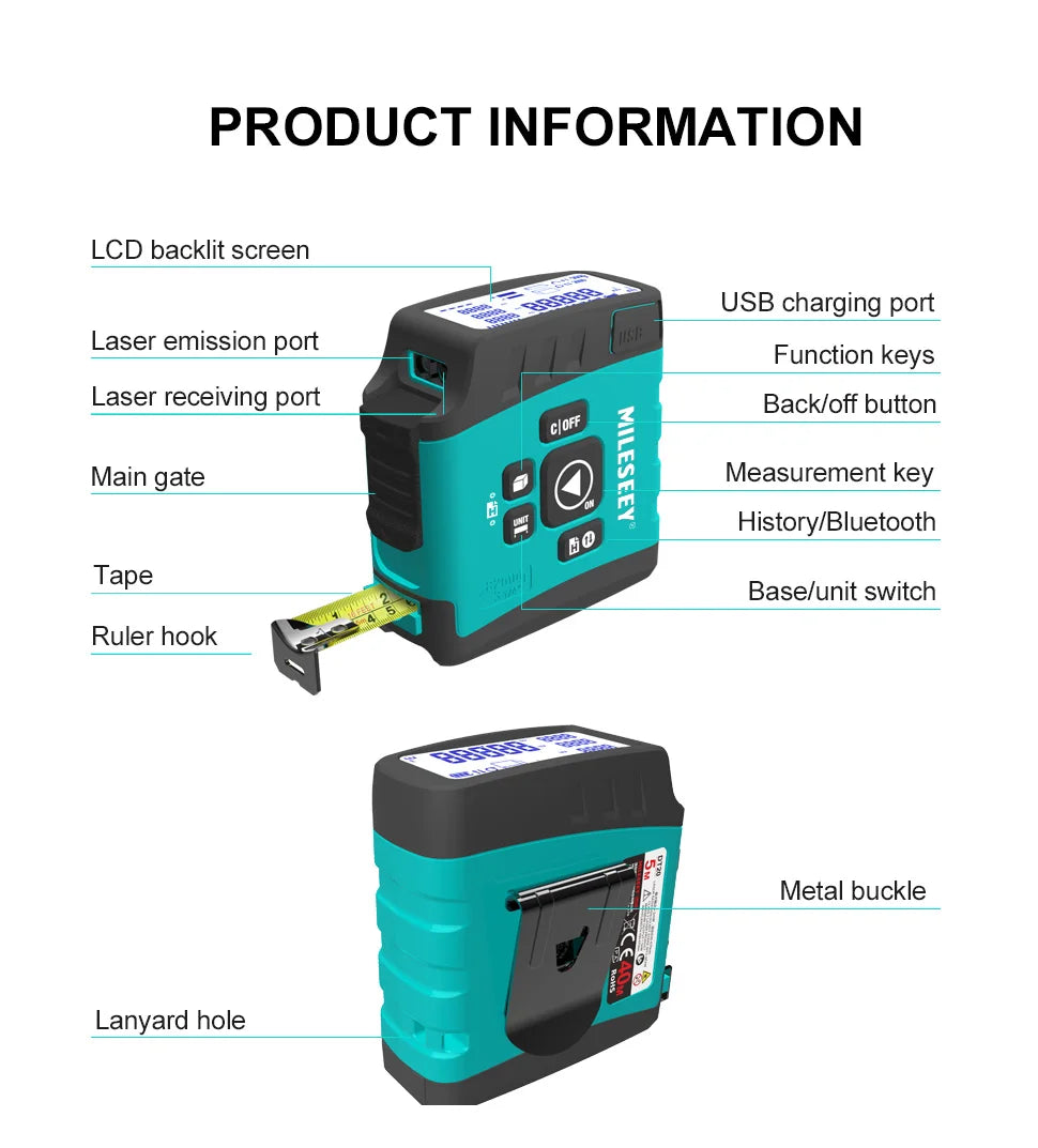 Trena Laser Digital 3 em 1 Mileseey DT20 Bluetooth 40m – Pronta Entrega com NF-e - Vortitec Loja