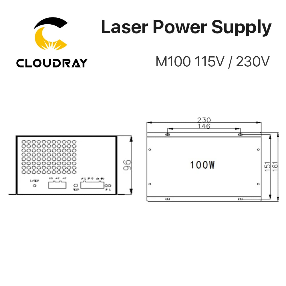 Fonte para Máquina Laser CO2 Cloudray M100 (80-100W) - Frete Grátis Sem Taxas - Vortitec Loja