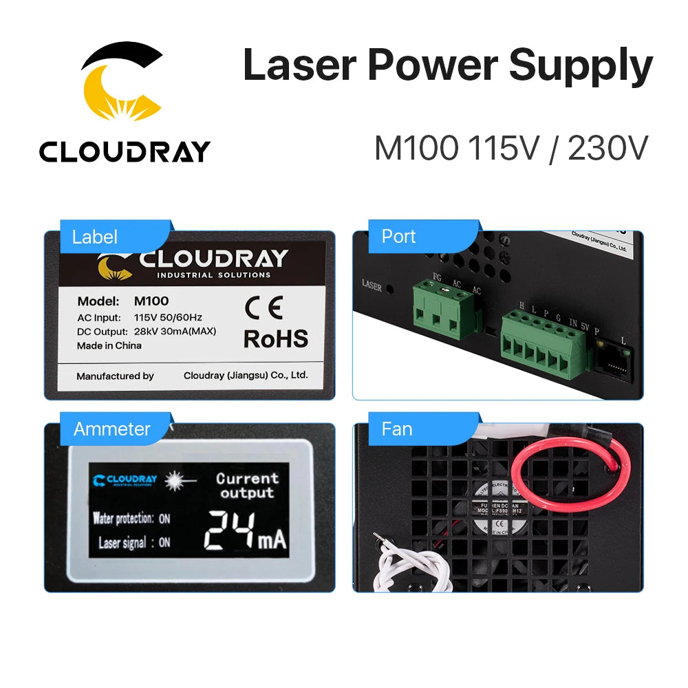 Fonte para Máquina Laser CO2 Cloudray M100 (80-100W) - Frete Grátis Sem Taxas - Vortitec Loja