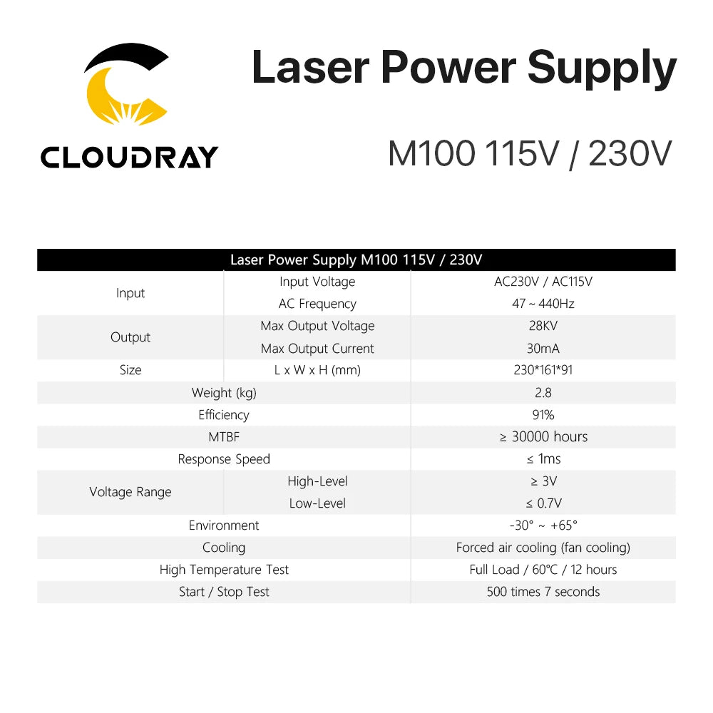 Fonte para Máquina Laser CO2 Cloudray M100 (80-100W) - Frete Grátis Sem Taxas - Vortitec Loja